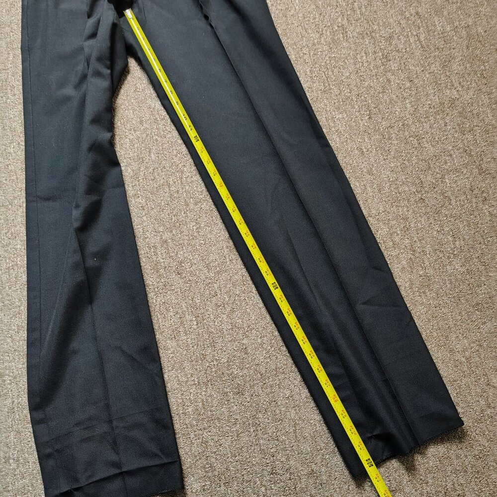 Vintage HUNTING HORN Pants Men 32 Black Wool Blend Pleated Unhemmed Slacks - Picture 7 of 8